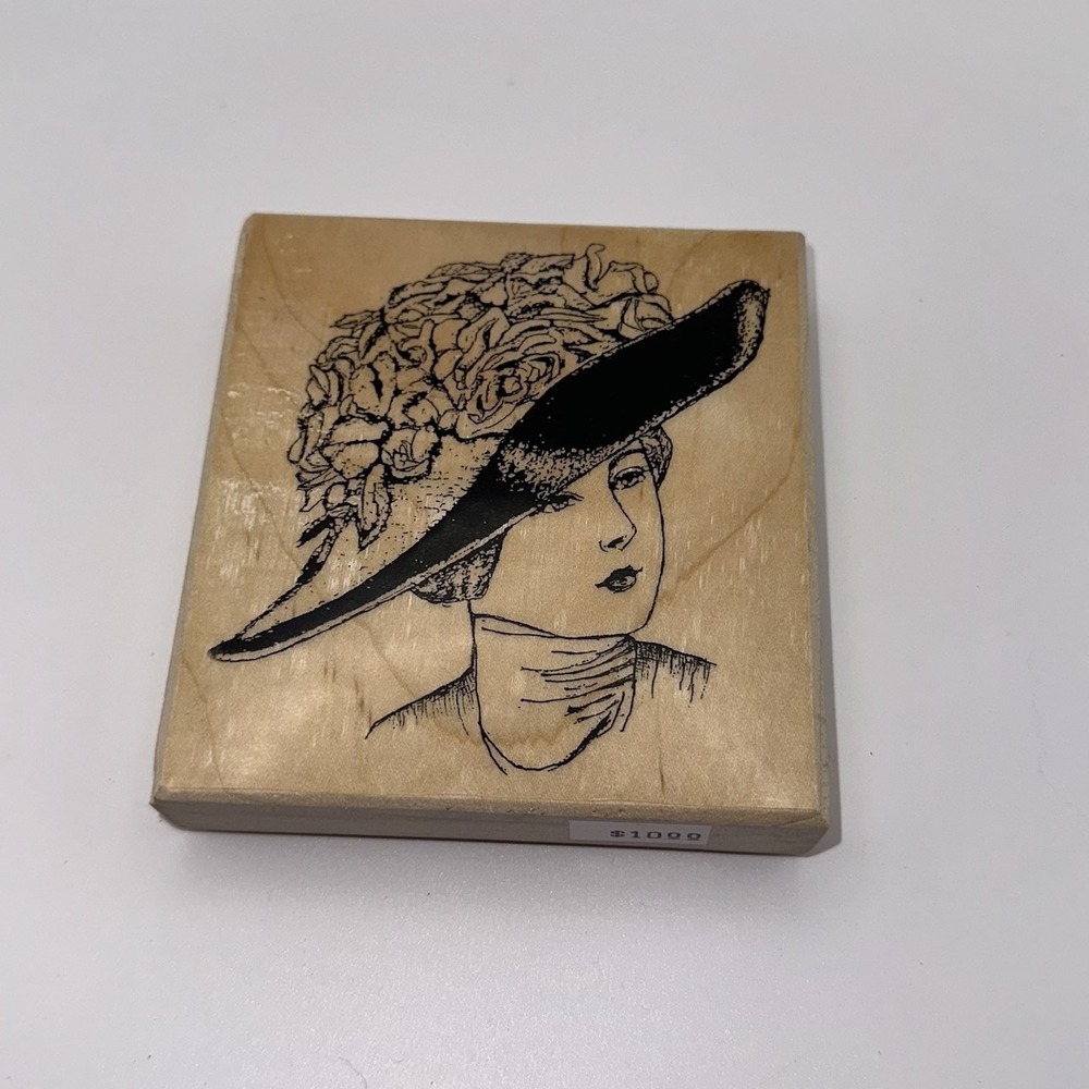 Postmodern Design Beth BL9-101-E Victorian 1920s Hat Wood Mount Rubber Stamp New
